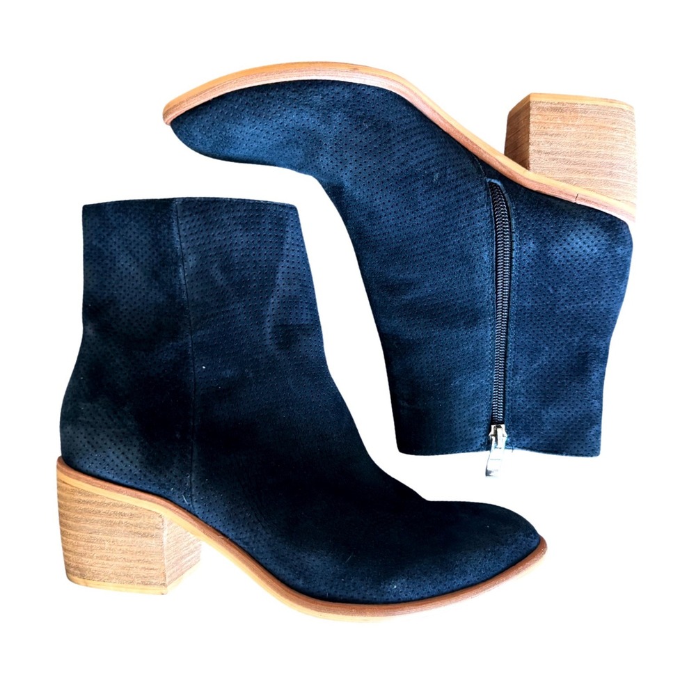 Silent D Suede Oakland Ankle Boots Navy Booties Block Heel Size 38 (7-7.5) - Picture 2 of 6